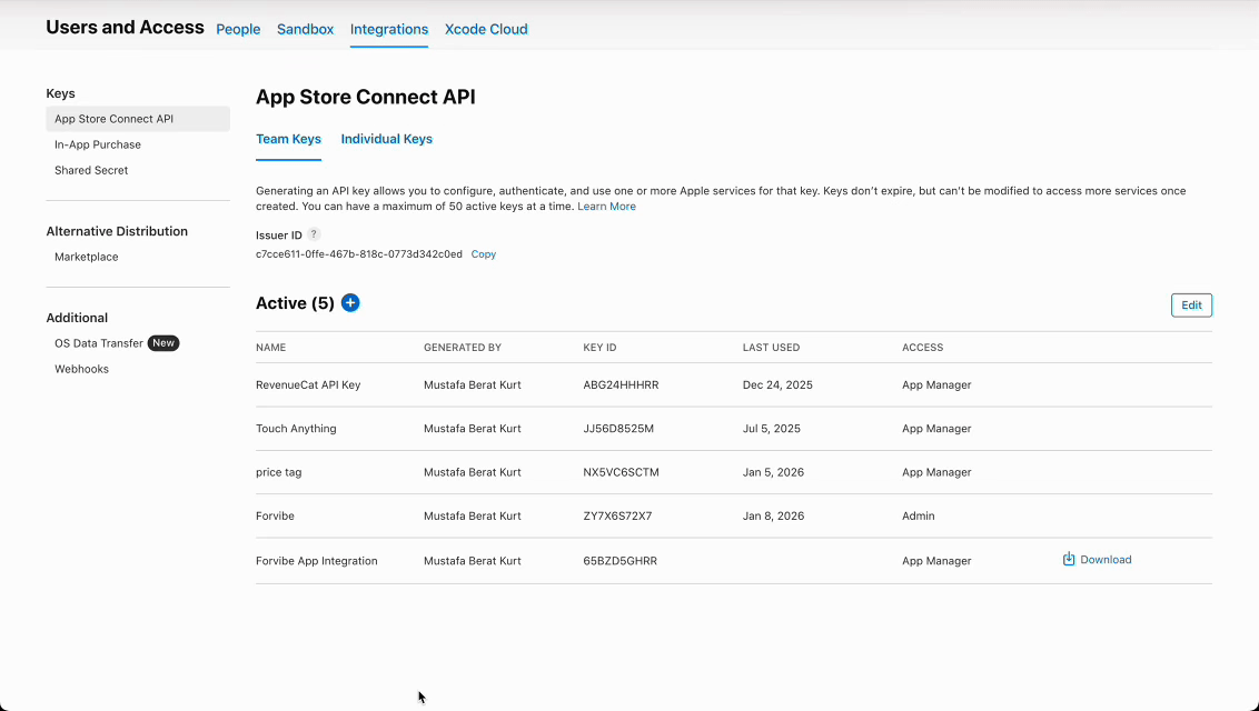 Create and download API Key